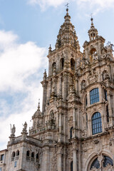 Fototapeta premium Magnificant baroque architectural detail of the Western facade of the famous cathedral in Santiago de Compostela in Galicia