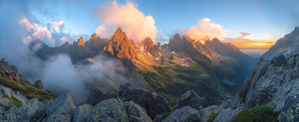 Fototapeta premium Majestic Mountain Sunrise Panorama