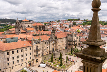 Fototapeta premium Historic Monastery San Martino Pinario located in the center of Santiago de Compostela, seen from the roof of the cathedral, Galicia