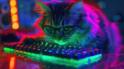 Cat Hacker in Neon Glow
