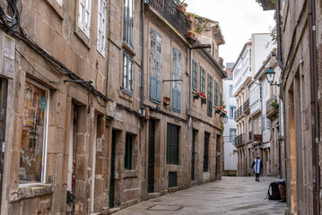 Typical small alley in the city center of Santiago de Compostela, Galicia