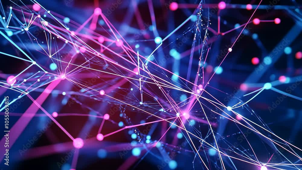 Poster a vibrant network of glowing lines and dots, representing connectivity and data flow