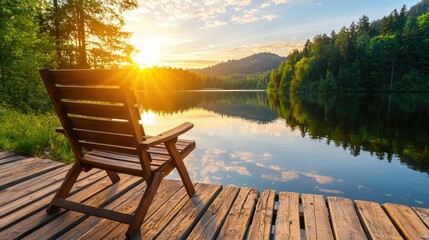 Obraz premium Serene Lakeside View at Sunset with Peaceful Vibes