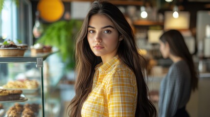 Obraz premium The Woman in Sunny Cafe