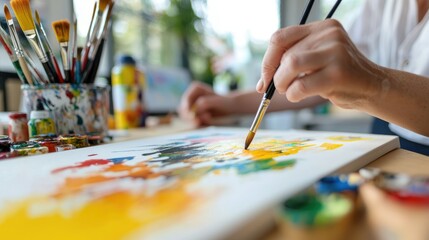 Naklejka premium Bright and Cheerful Senior Art Class Participation