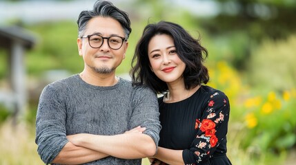 Fototapeta premium Middle-Aged Asian Couple Planning for Retirement