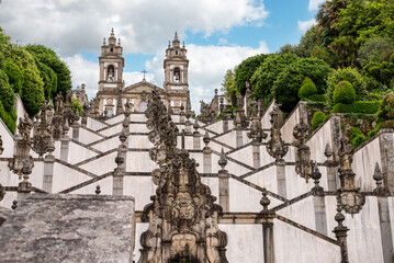 Famous scenic baroque stairway to pilgrim basilica Bom Jesus do Monte in Braga
