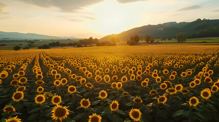 Sunflowers Field at Sunset