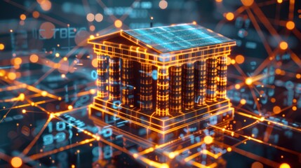 Digital Bank Building with Glowing Lines