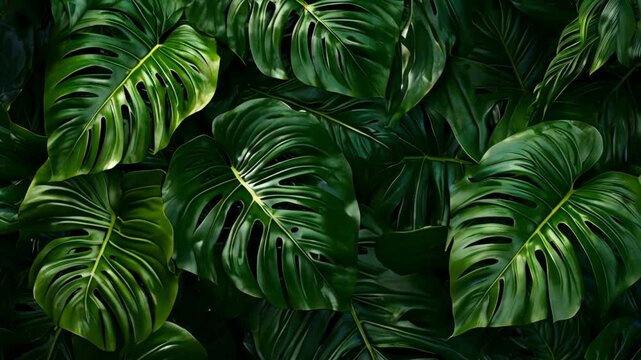 Lush green tropical leaves close-up with vivid color and texture