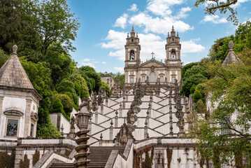 Famous scenic baroque stairway to pilgrim basilica Bom Jesus do Monte in Braga