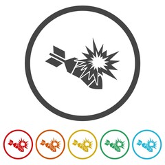 Bomb explosion icon. Set icons in color circle buttons