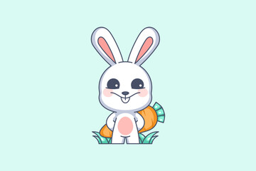 Cute bunny hiding carrots behind her body