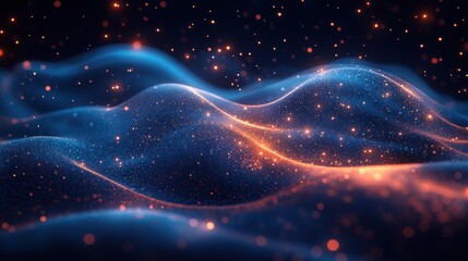 Fototapeta premium Abstract Blue and Orange Glitter Wave with Bokeh Lights