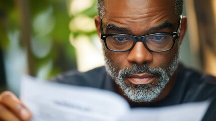 A senior man closely examining his life insurance policy document, emphasizing the importance of insurance in retirement planning and ensuring peace of mind for a secure future.