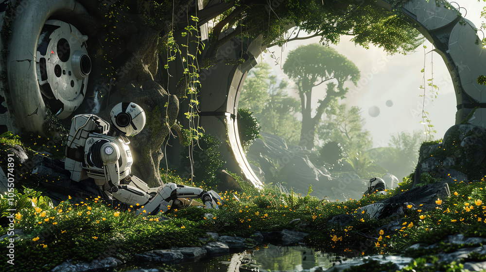Poster bring the fusion of futuristic tech and romanticism to life in a cg 3d rendering create a panoramic 