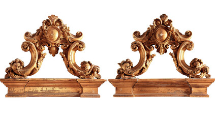 Ornate Vintage Wooden Decorative Elements with Intricate Design.