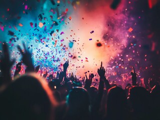 Crowd Celebrating with Confetti.