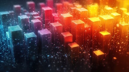Abstract Cityscape with Glowing Cubes and Particles
