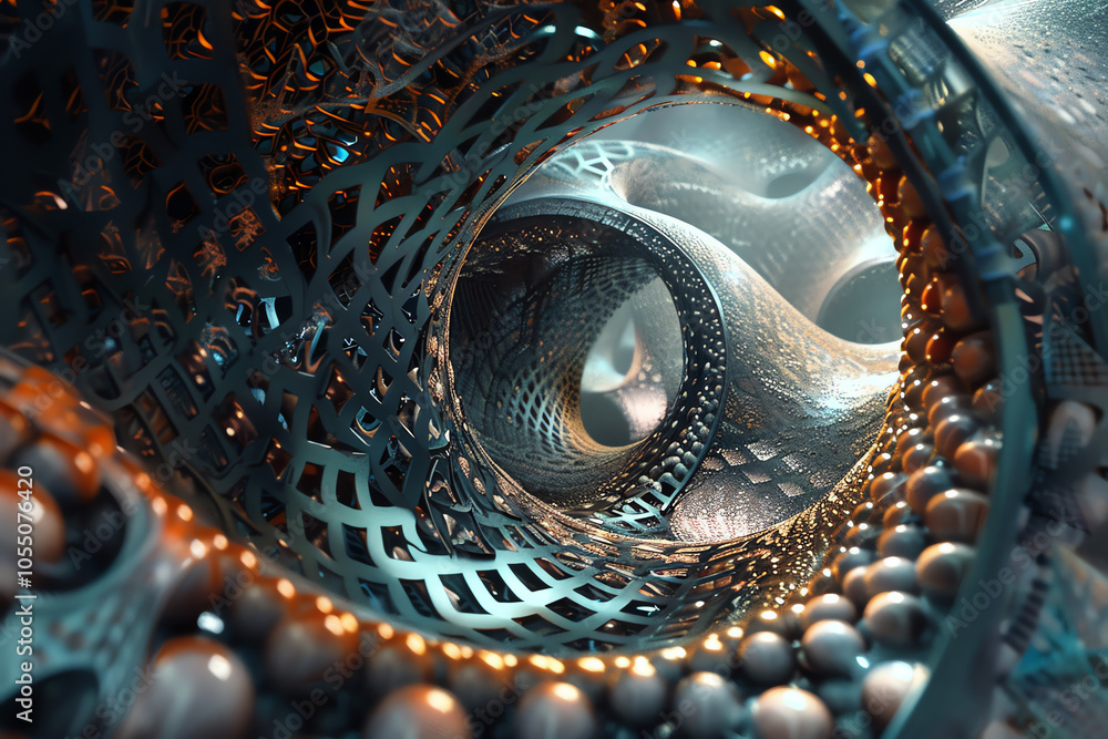 Poster capture the essence of nanotechnology through a wide-angle view, blending abstract art seamlessly ut