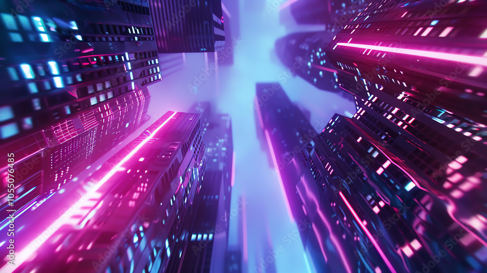 Poster capture the essence of dynamic abstraction in a cyberpunk world through cg 3d rendering, showcasing 