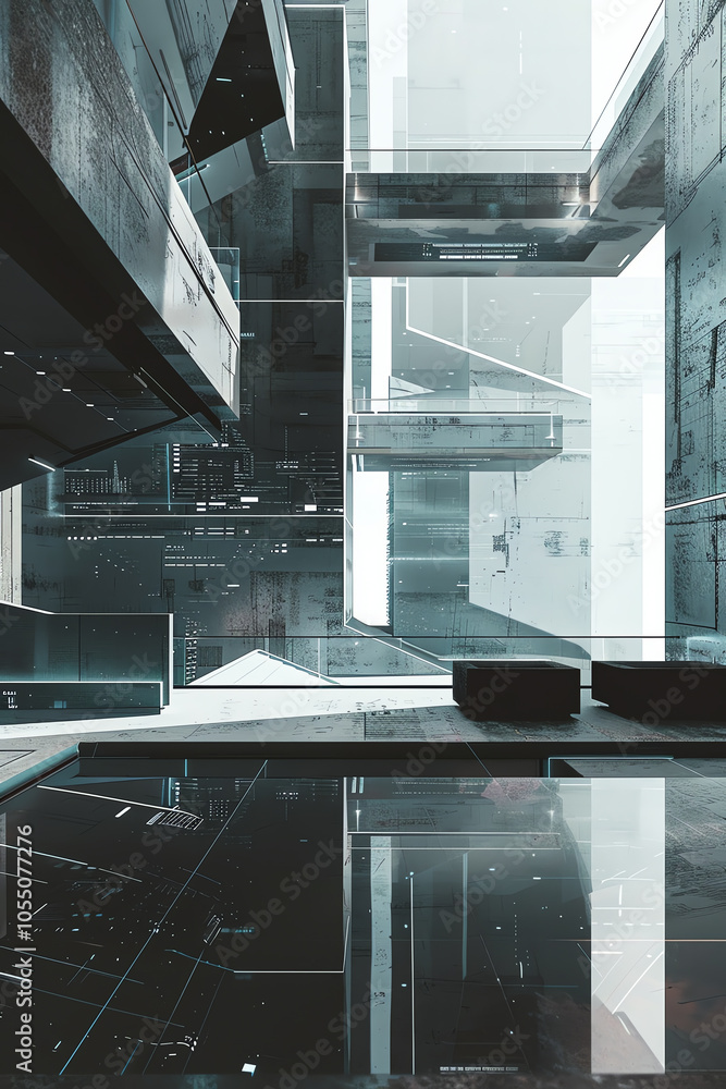 Poster combine minimalist design and futuristic technologies with unexpected angles create a vector art pie