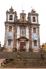 Portal of church Santo Ildefonso witth decorative Azulejo tiles in Porto