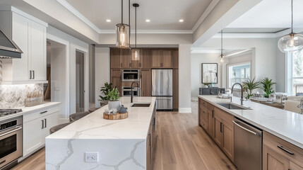 Fototapeta premium Beautiful Luxury Kitchen: Elegant Design, High-End Appliances, and Premium Materials for a Stylish and Functional Culinary Space