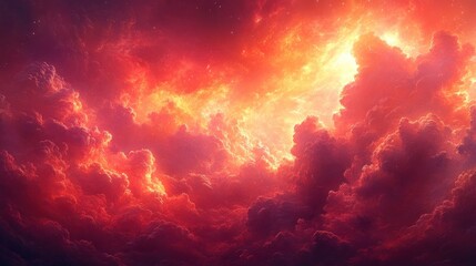 Fototapeta premium Abstract fiery sky with clouds and stars