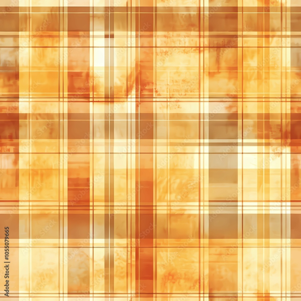 Poster warm plaid seamless pattern: a classic checkered pattern in warm, earthy tones of orange, brown, and