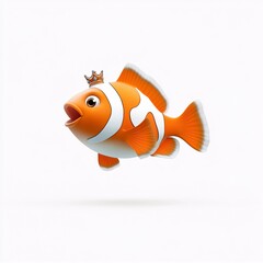 Cartoon Pufferfish with Tiny Crown Floating Playfully