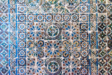 Picturesque old alicatado ceramic tiles in the old cathedral of Coimbra