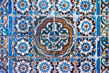 Picturesque old alicatado ceramic tiles in the old cathedral of Coimbra