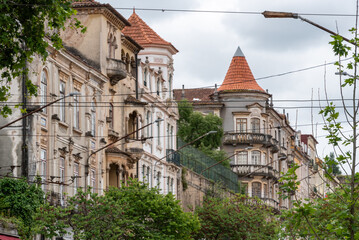 Obraz premium Old classicistic residential houses at the Rua Alexandre Herculano in Coimbra city center