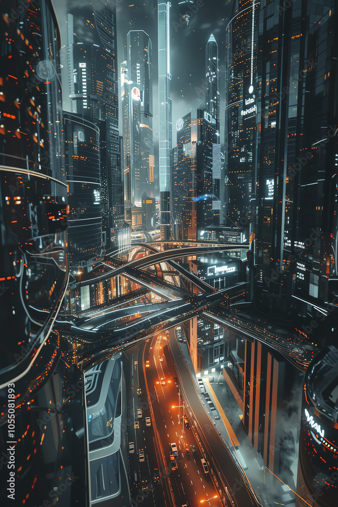 Poster visualize a futuristic cityscape intertwined with the concept of virtual reality enhancing mental we