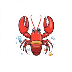 Happy Cartoon Lobster Waving with Rainbow Background