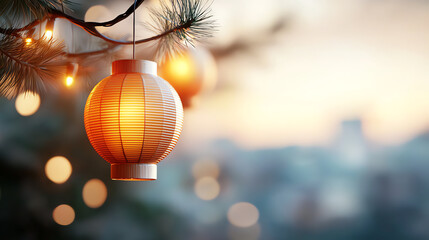Fototapeta premium Illuminated festivities the beauty of ornate paper lanterns capturing the magic of evening landscapes