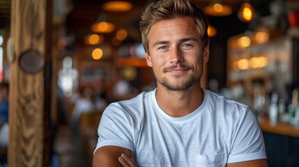 Obraz premium Young Man Relaxing in Cozy Cafe