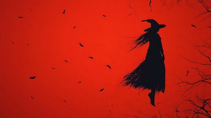 Halloween eerie red vector background featuring simple witch outlines