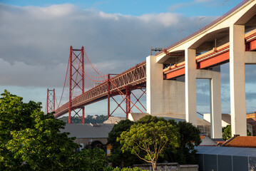 Iconic red bridge of the 25 April in Lisboa