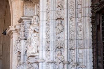 Portal of the Jeronimos monastery church of St. Maria of Belem in Lisbon, Portugal, a manueline architectural masterpiece