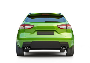 Green modern family car from the back, isolated. PNG file with transparency. Ai