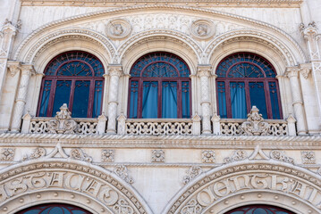 Fototapeta premium Architectural detail of Rossio train station in old town Lisbon