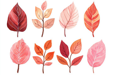 Fototapeta premium Fall-inspired watercolor clipart of vibrant autumn leaves