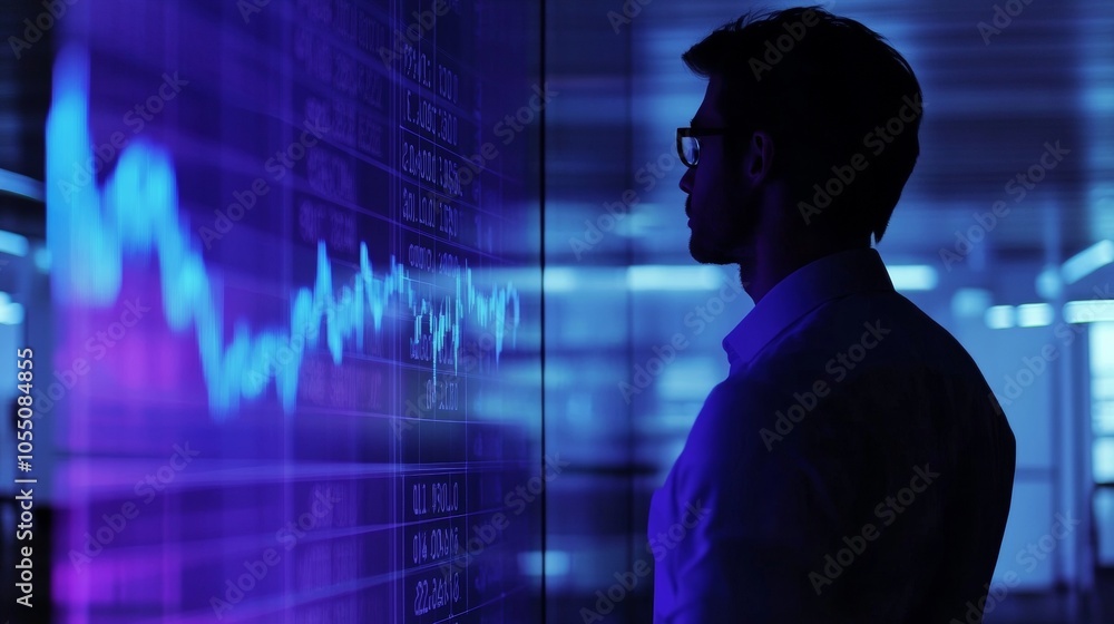Wall mural a man is looking at a computer screen with a graph on it