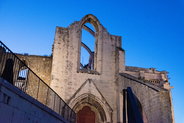 Historic ruin of Carmo convent in Bairro Alto district of Lisbon, the only visible remain of the great earthquake