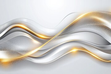 Abstract silver and gold waves with glowing light.