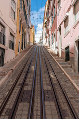 Ascensor tracks at Bica de Duarte Belo street in old town Lisbon