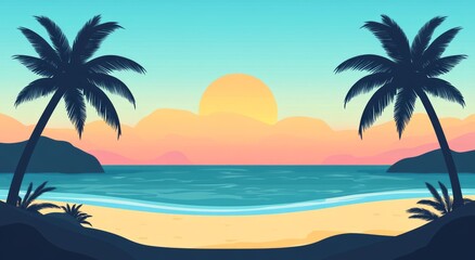 Obraz premium Serene Sunset Beach Scene