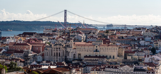 Scenic skyline of Lisbon seen from the Grace garden or Jardim da Graca